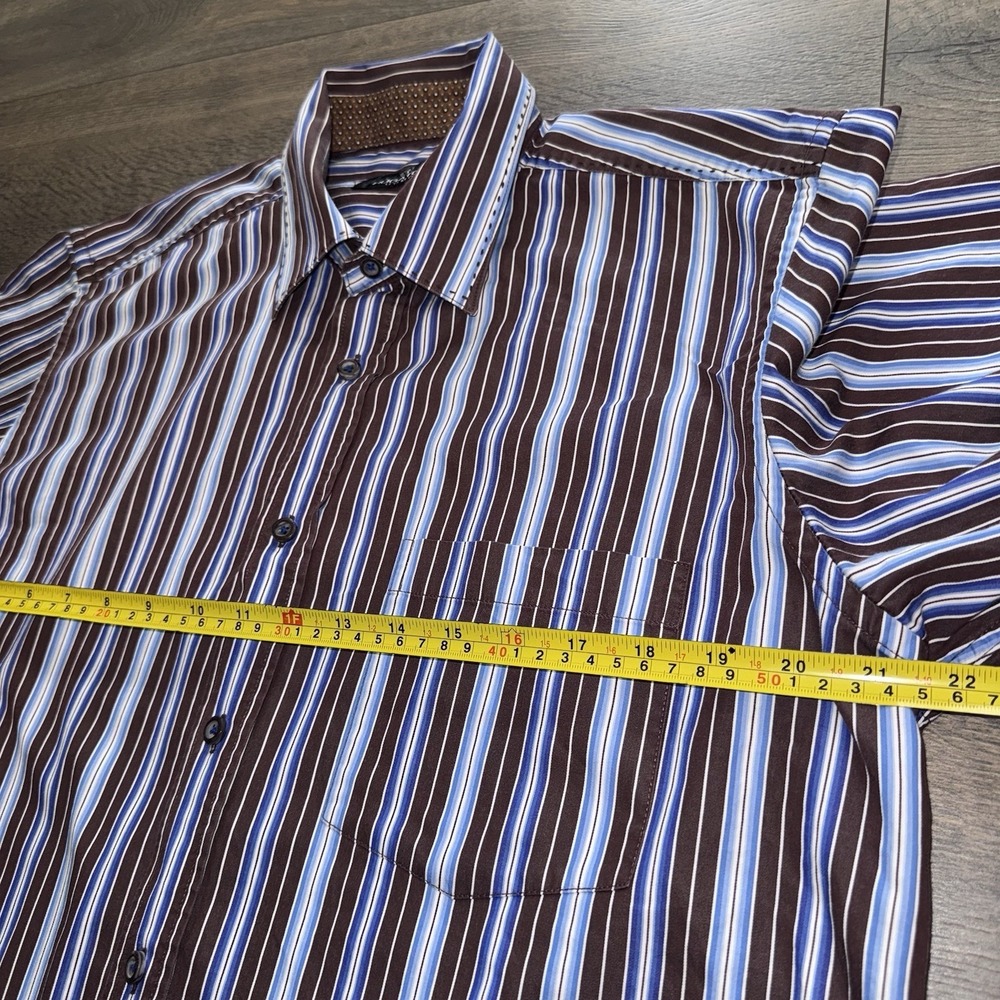 Bugatchi Uomo Mens Shirt Button Up Brown Striped Classic Fit Long Sleeve Sz L - Picture 5 of 11